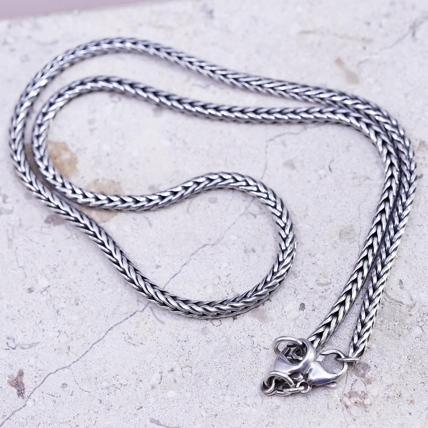18" 3mm, vintage bold Sterling silver necklace, solid 925 silver wheat chain