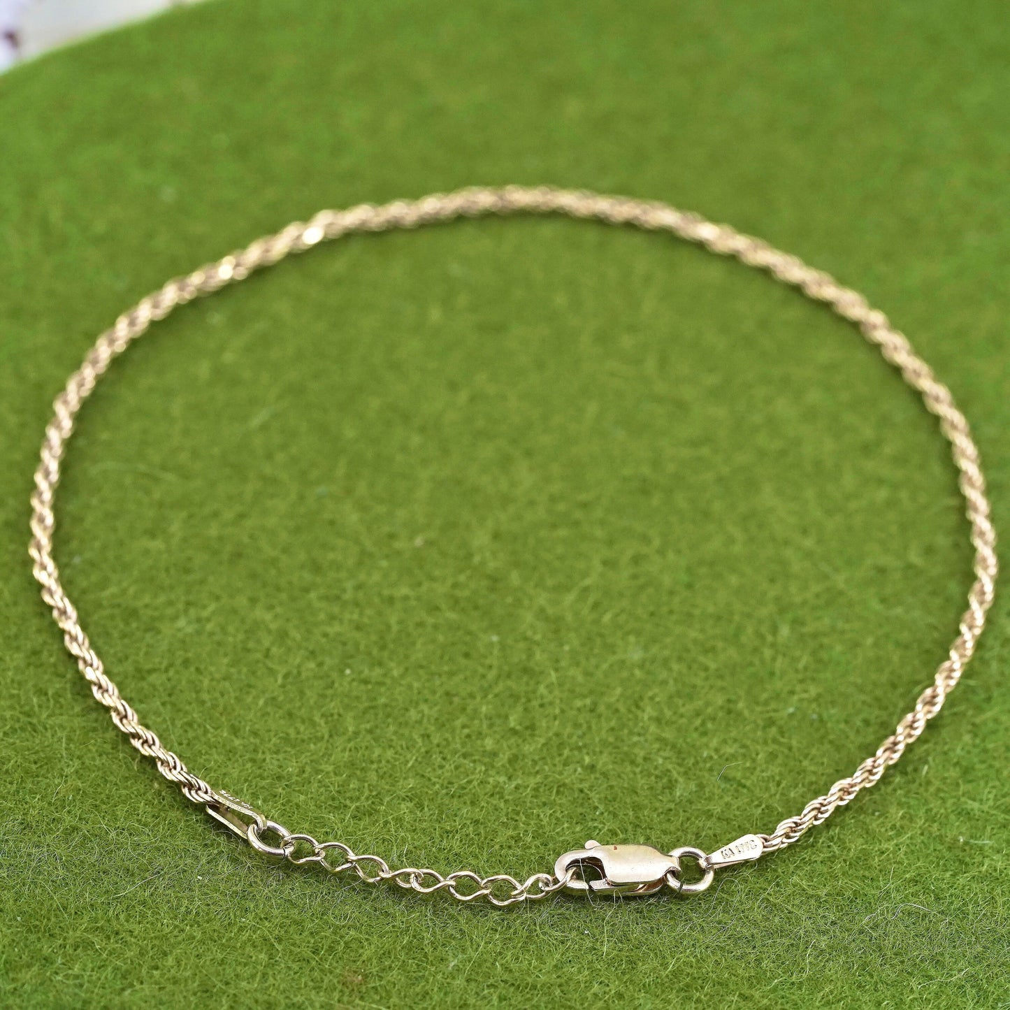 9+1”, vermeil yellow gold sterling silver bracelet, Italy 925 rope ankle anklet
