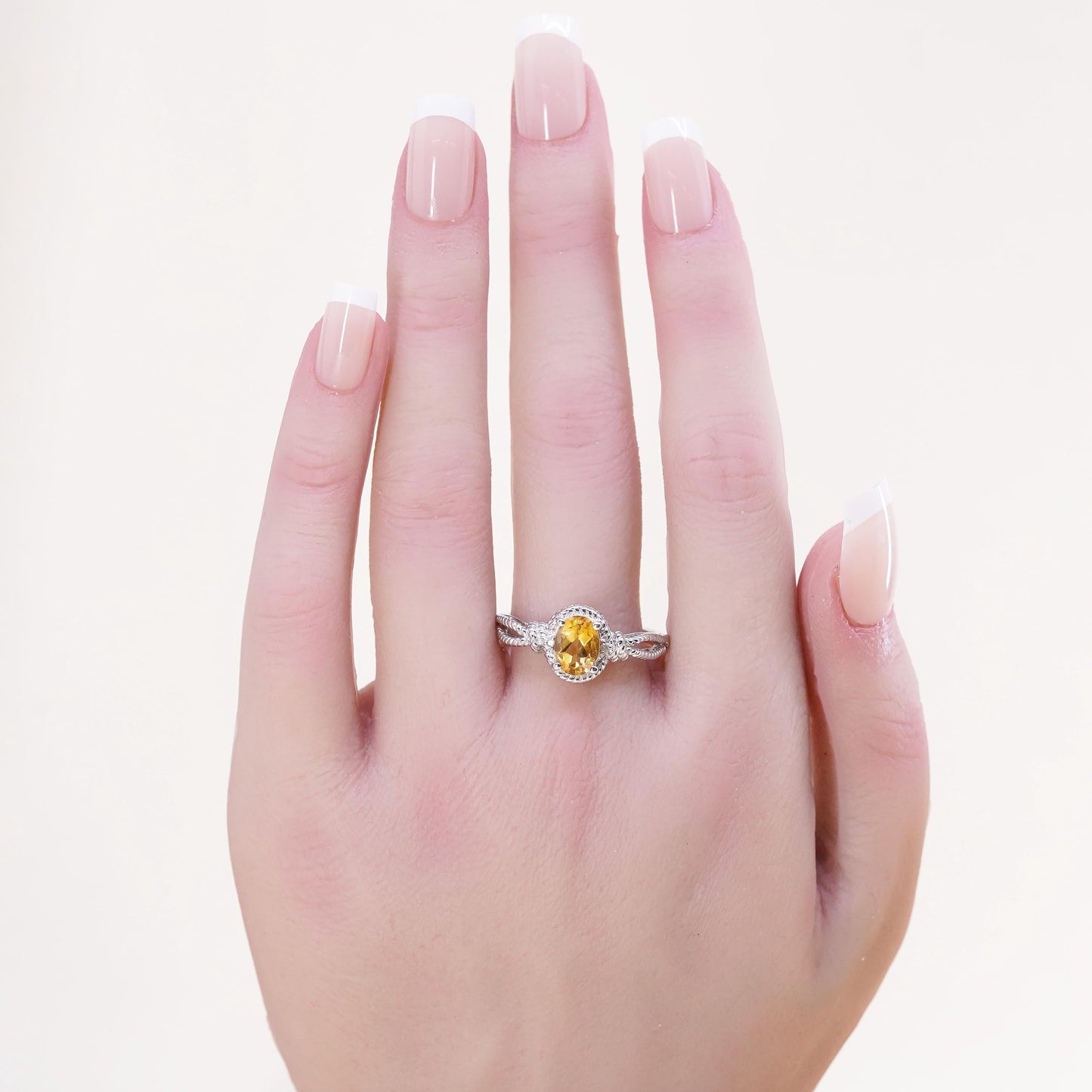 Size 10, vintage Sterling silver ring, 925 silver cable band with oval citrine