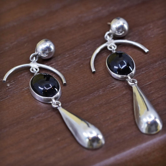 Southwestern mexico Sterling 925 silver handmade teardrop earrings w/ oval onyx
