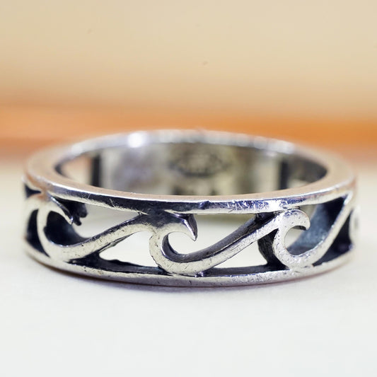 Size 7.5, VTG Sterling silver handmade ring, 925 open band swirl wave cutout