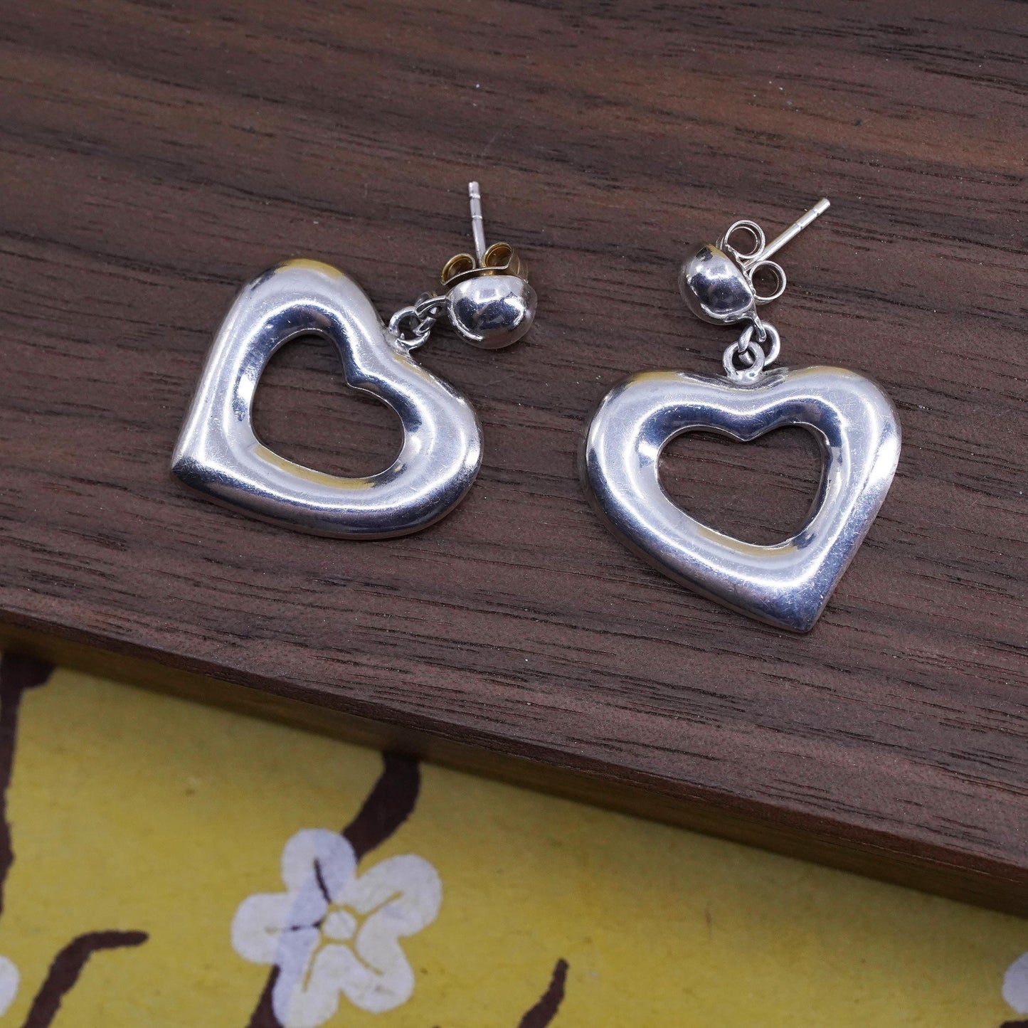 Vintage Sterling 925 silver handmade puffy heart earrings
