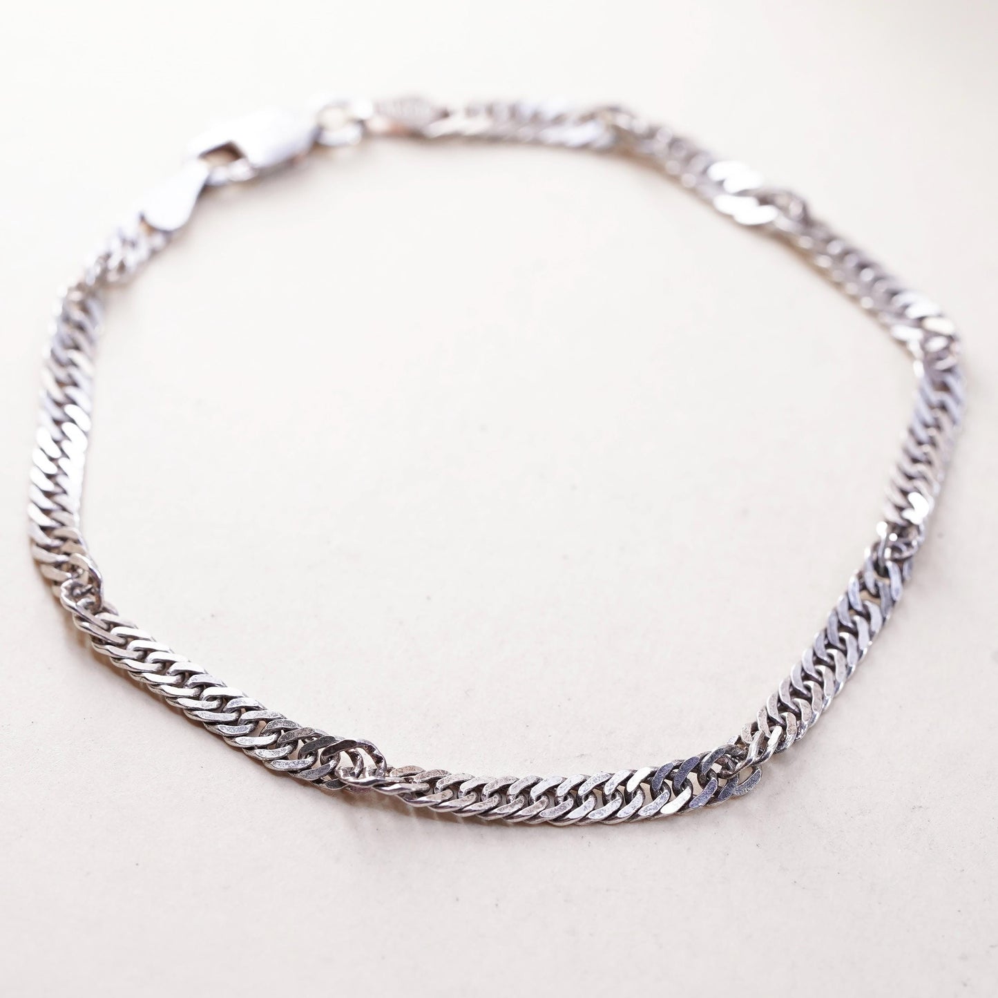 7" 4mm, Vintage Italian IBB sterling silver bracelet, twisted curb link chain