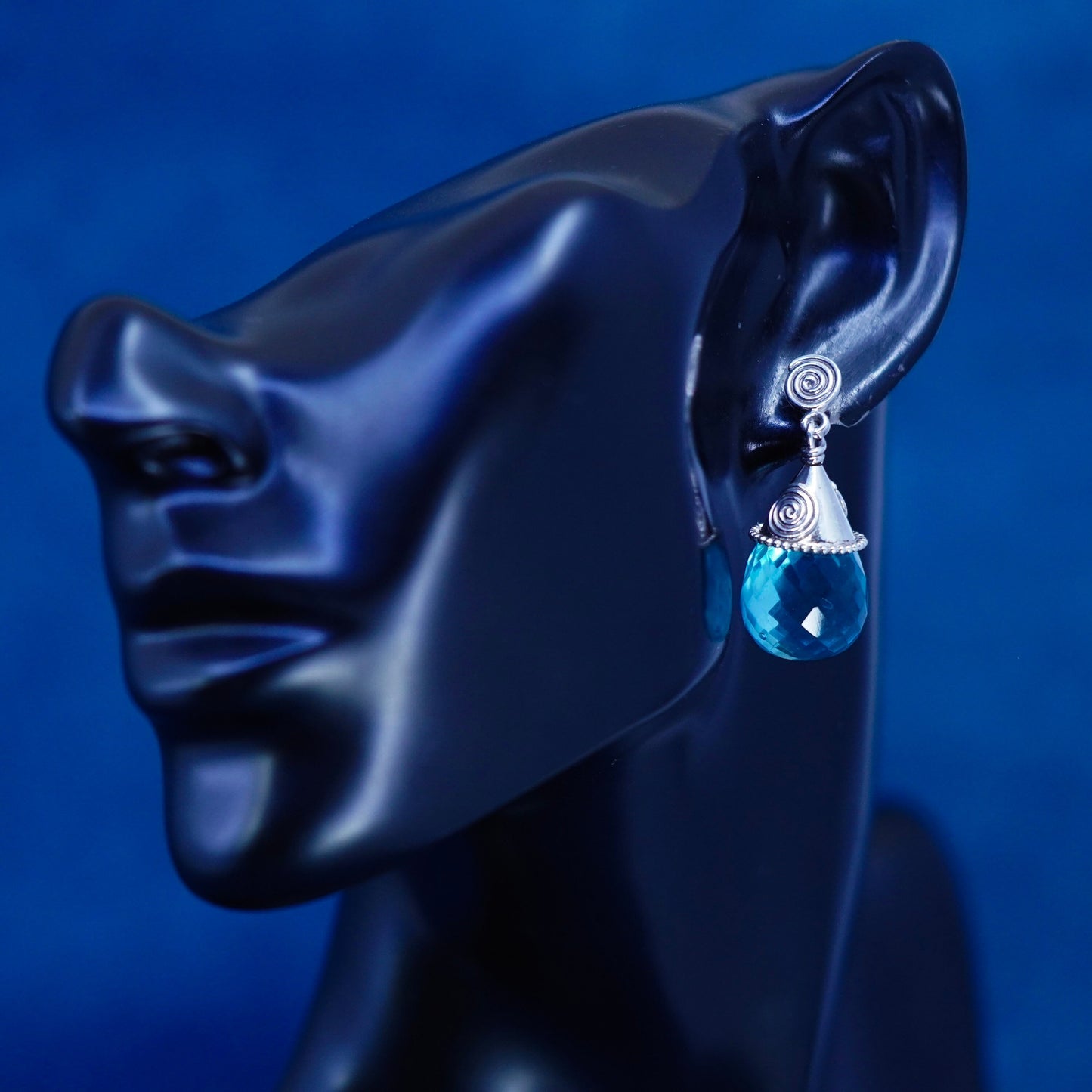 Sajen Sterling Silver 925 blue crystal teardrop earrings | handmade Jewelry