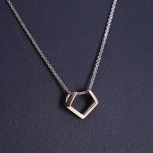 16+2”,, vintage Two Tone sterling silver necklace, 925 circle square Pendant