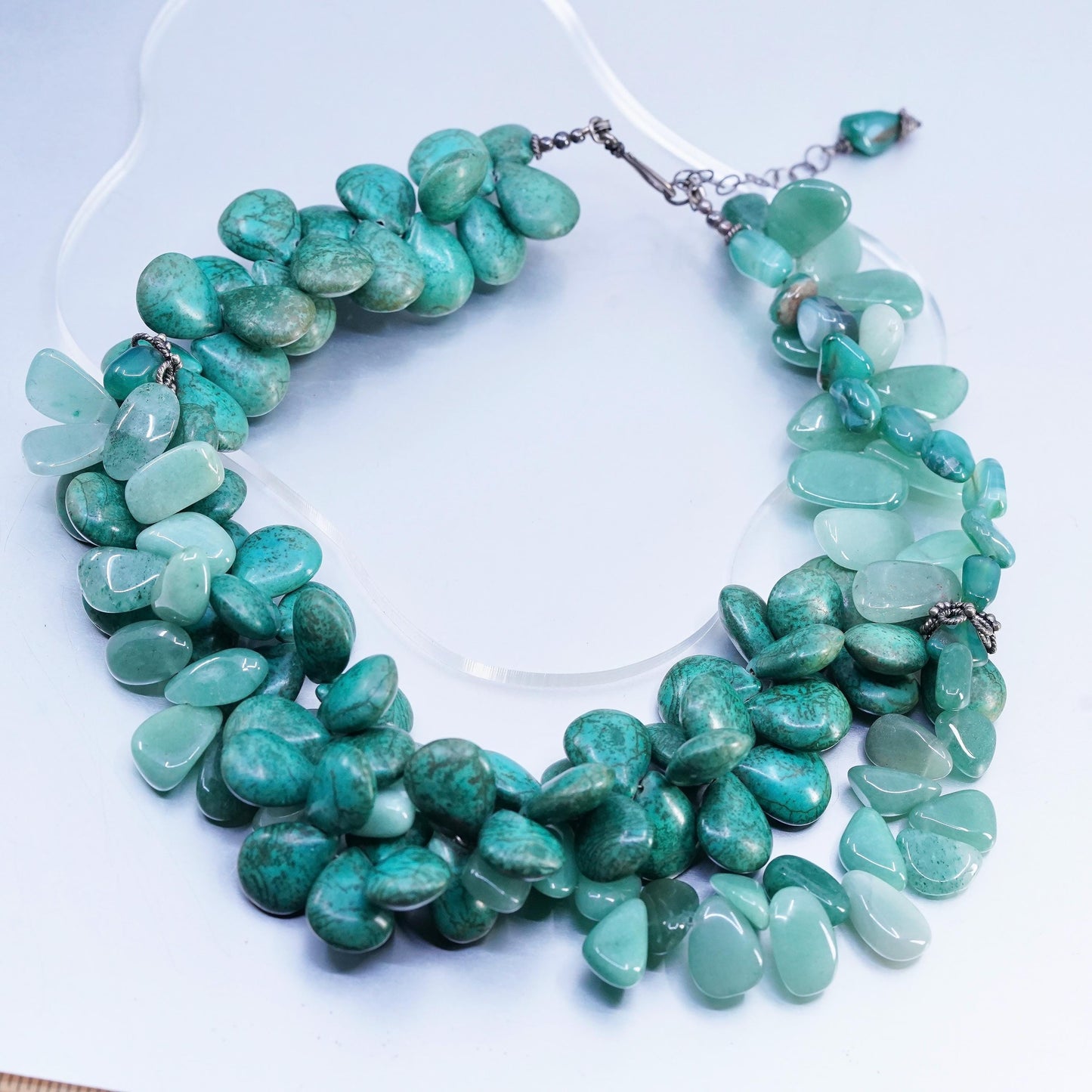 18+2", Vintage beads necklace, sterling silver 925 closure turquoise amazonite