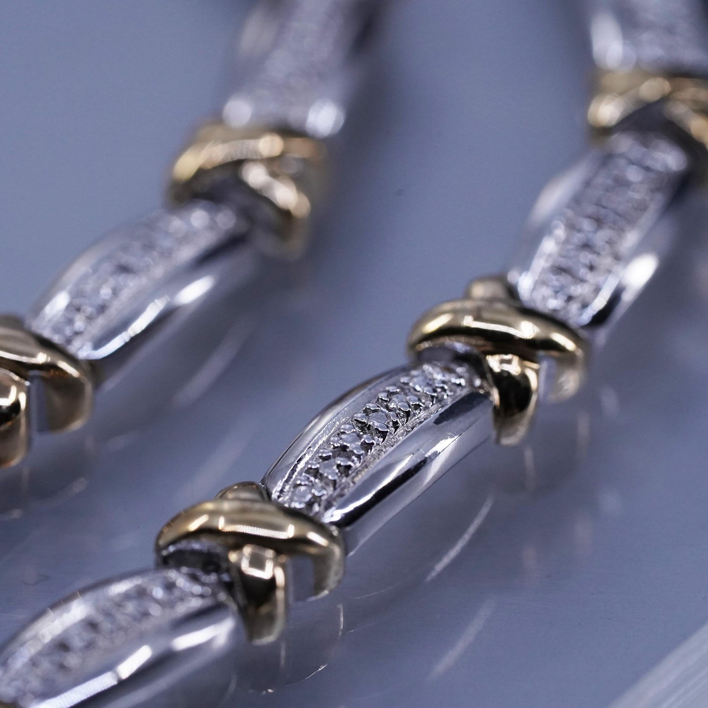 18”, two tone vermeil gold over Sterling 925 silver tennis necklace diamond