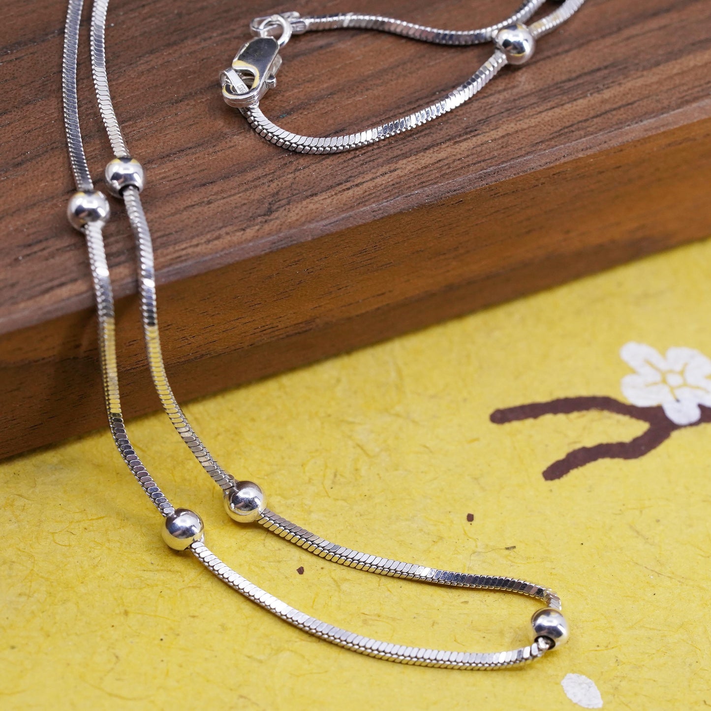 18" Sterling silver necklace, Italy 925 square snake chain with 3mm beads