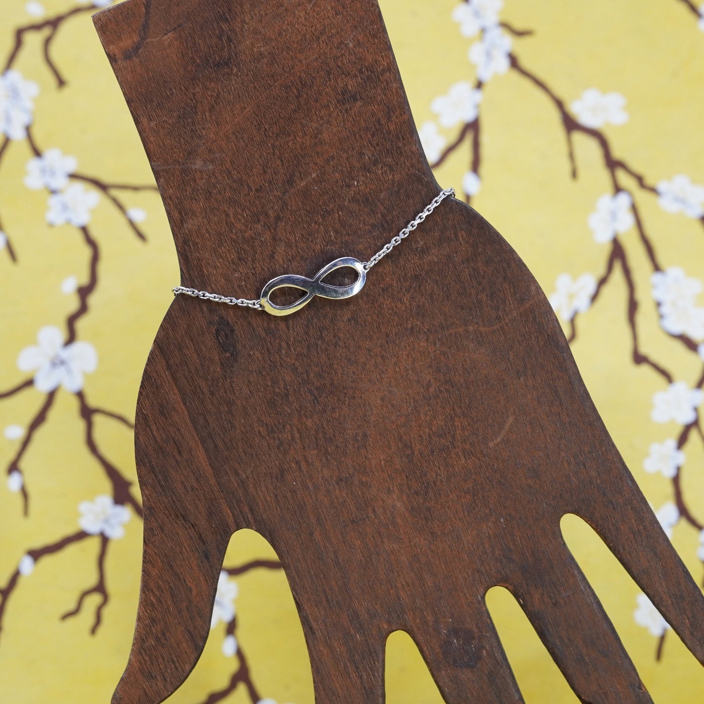 vintage Sterling silver charm bracelet, 925 circle chain infinity loop charm