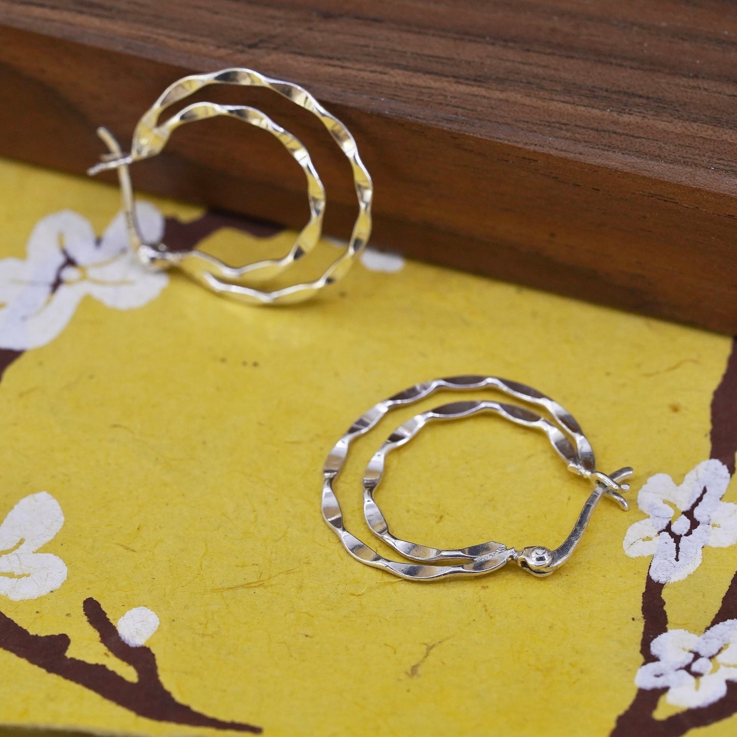 1", vintage Italy Sterling silver handmade hoops, textured 925 huggie earrings