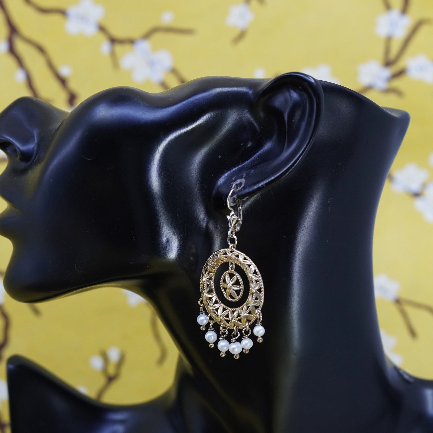 vermeil gold Sterling silver handmade earrings, 925 Bali Filigree circle pearl