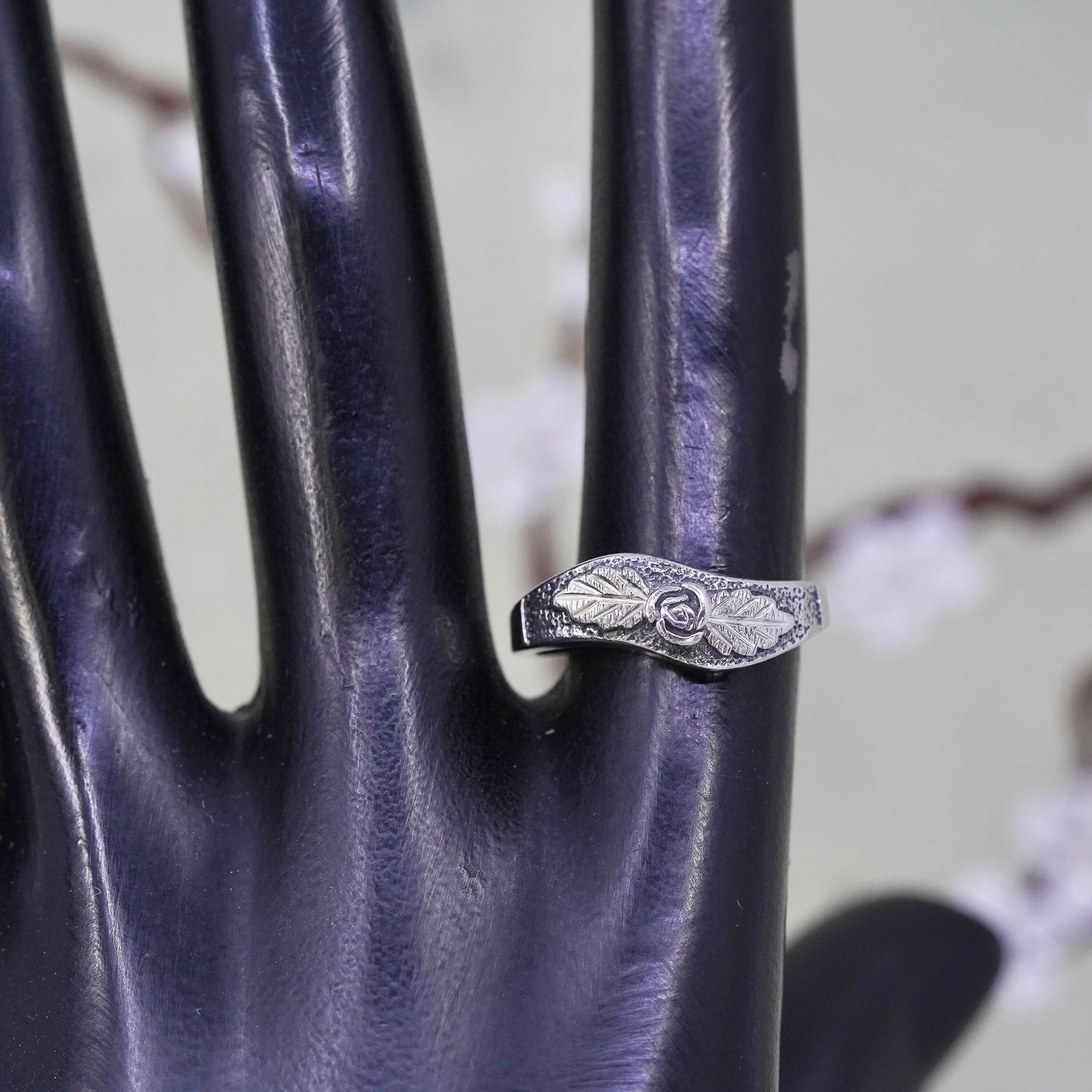 Size 7, Wheeler Co. Sterling silver handmade ring, 925 band with rose flower