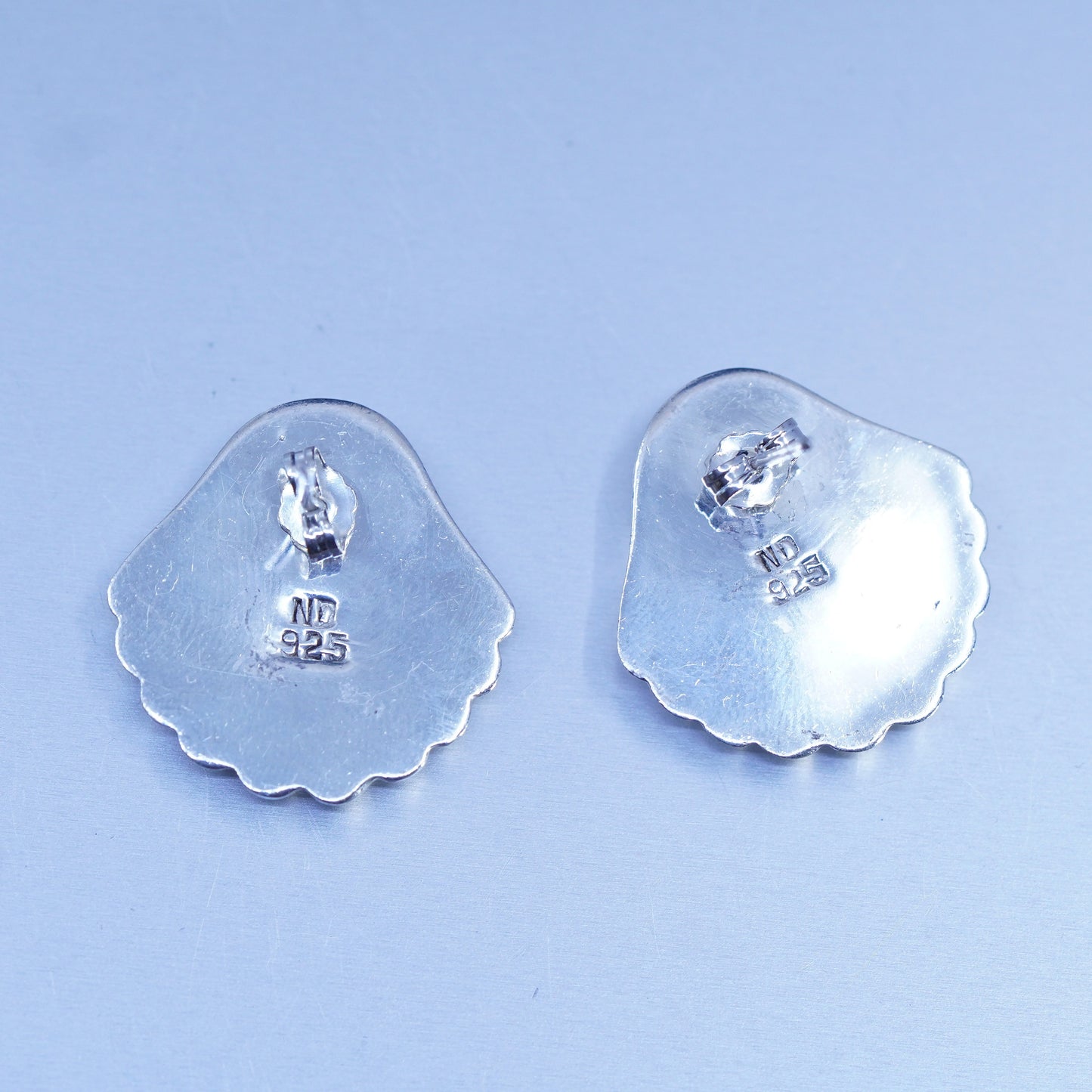 Vintage Sterling 925 silver handmade earrings, shell studs