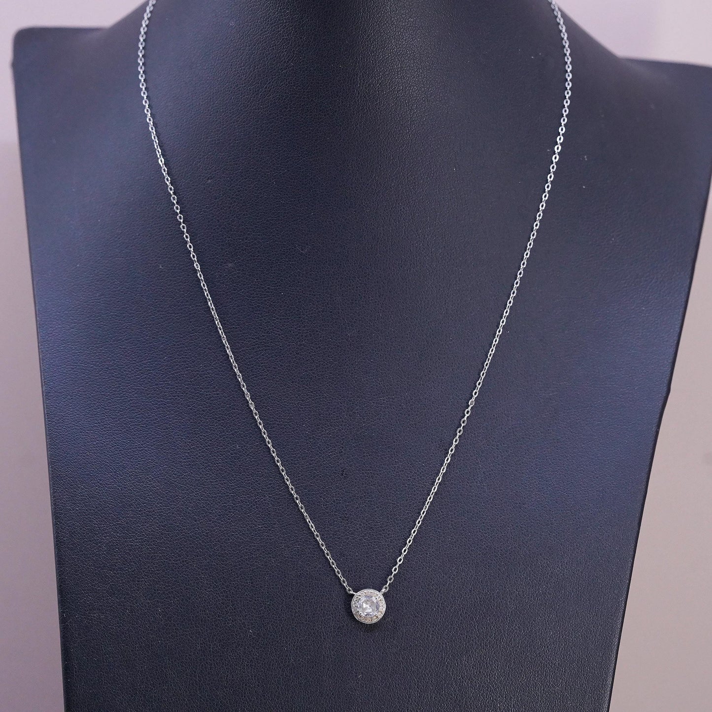 16+2", vintage Sterling silver necklace, 925 circle chain cluster cz pendant