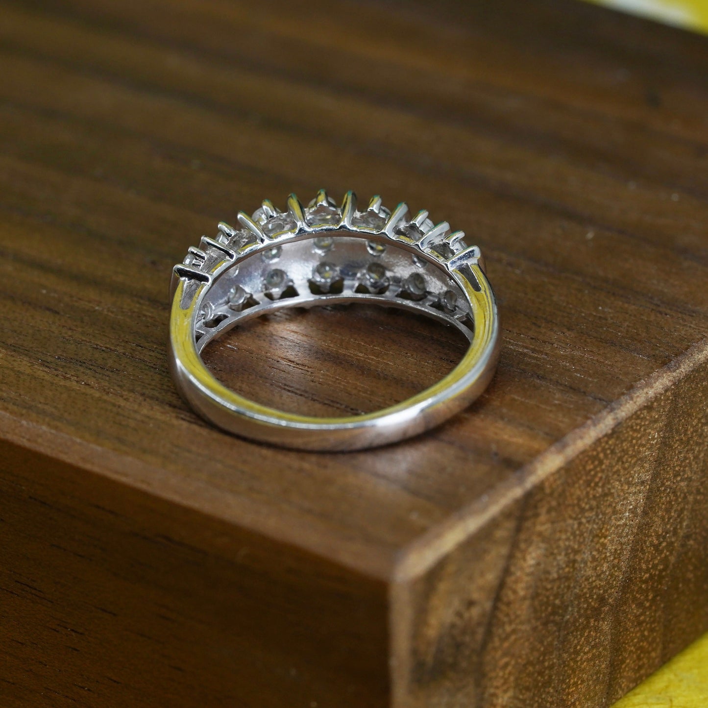 Size 6, vintage Sterling silver handmade ring, modern 925 band with cluster cz