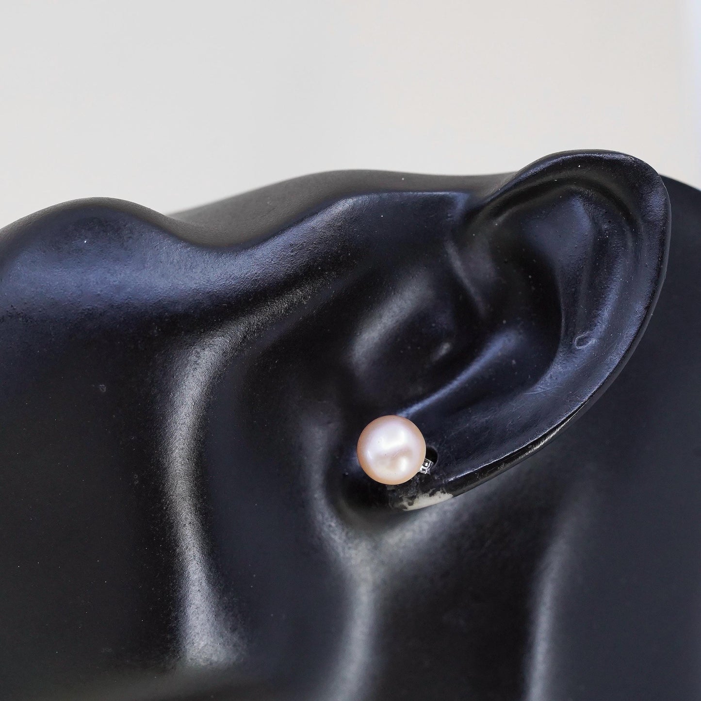 8mm, Vintage sterling silver handmade earrings, 925 studs pink freshwater pearl