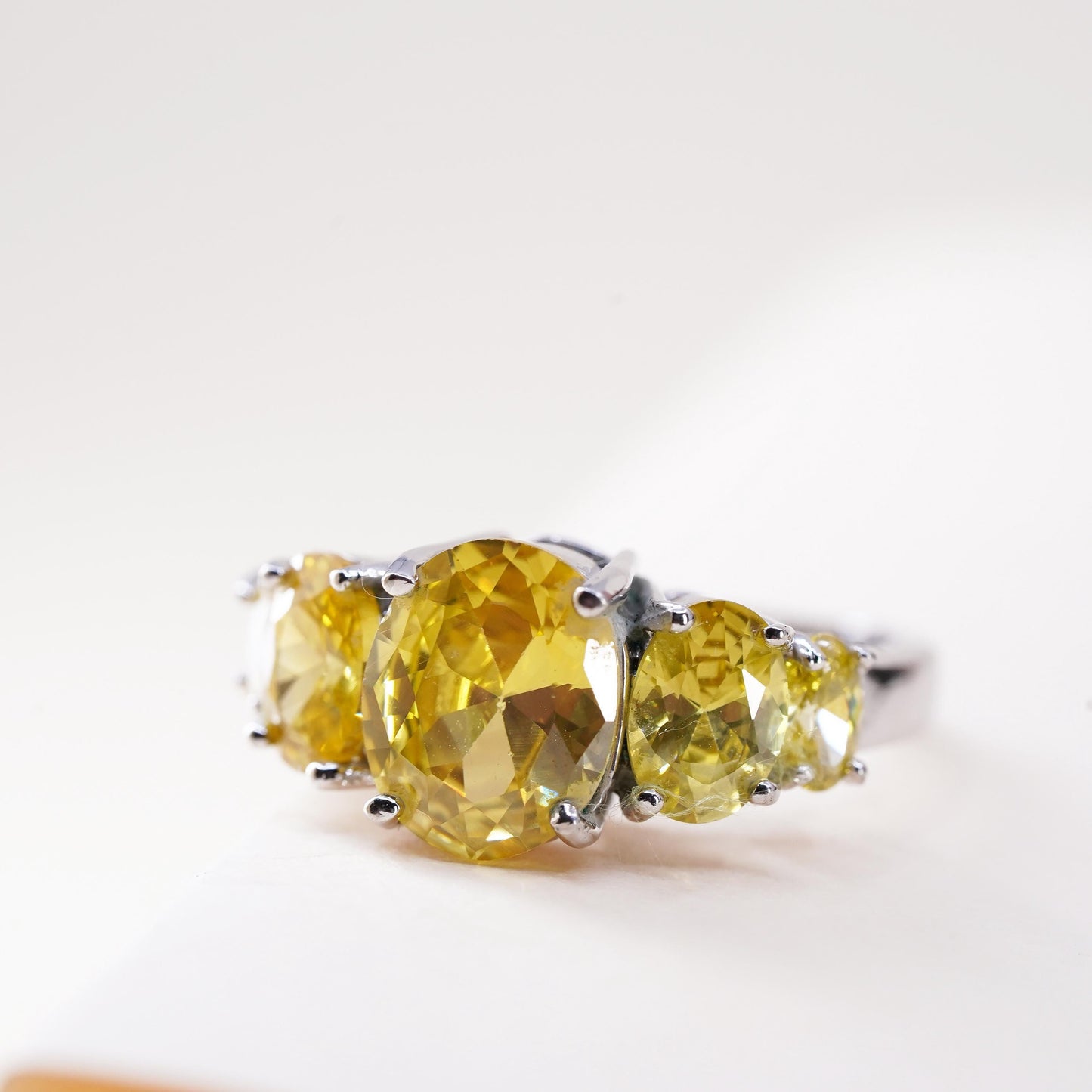 Size 6.25, vintage Sterling 925 silver handmade ring with oval citrine