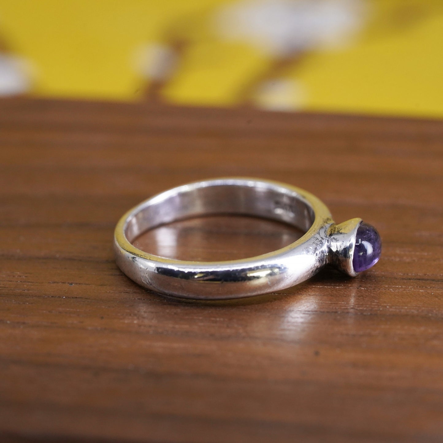 Size 7, vintage Sterling silver handmade ring, 925 band with amethyst