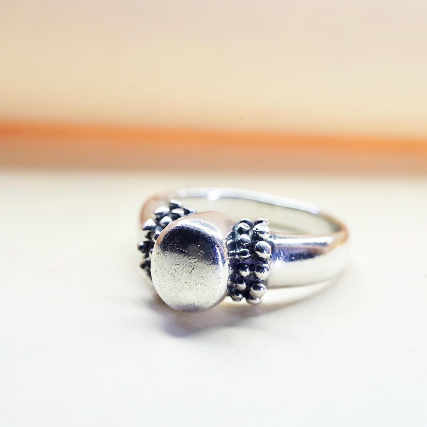 Size 9, vintage Sterling silver handmade ring, 925 beads band