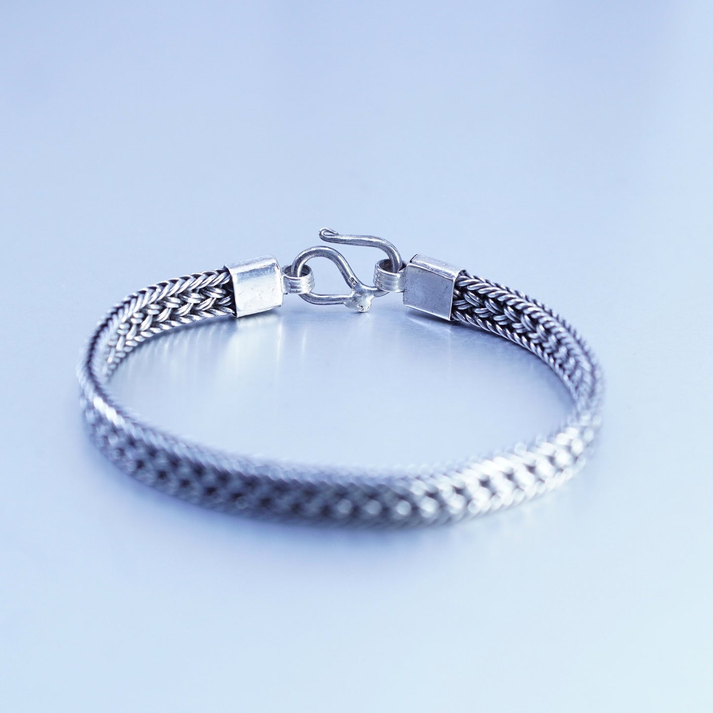 7.25”, vintage sterling 925 silver handmade bracelet, braided woven wheat chain