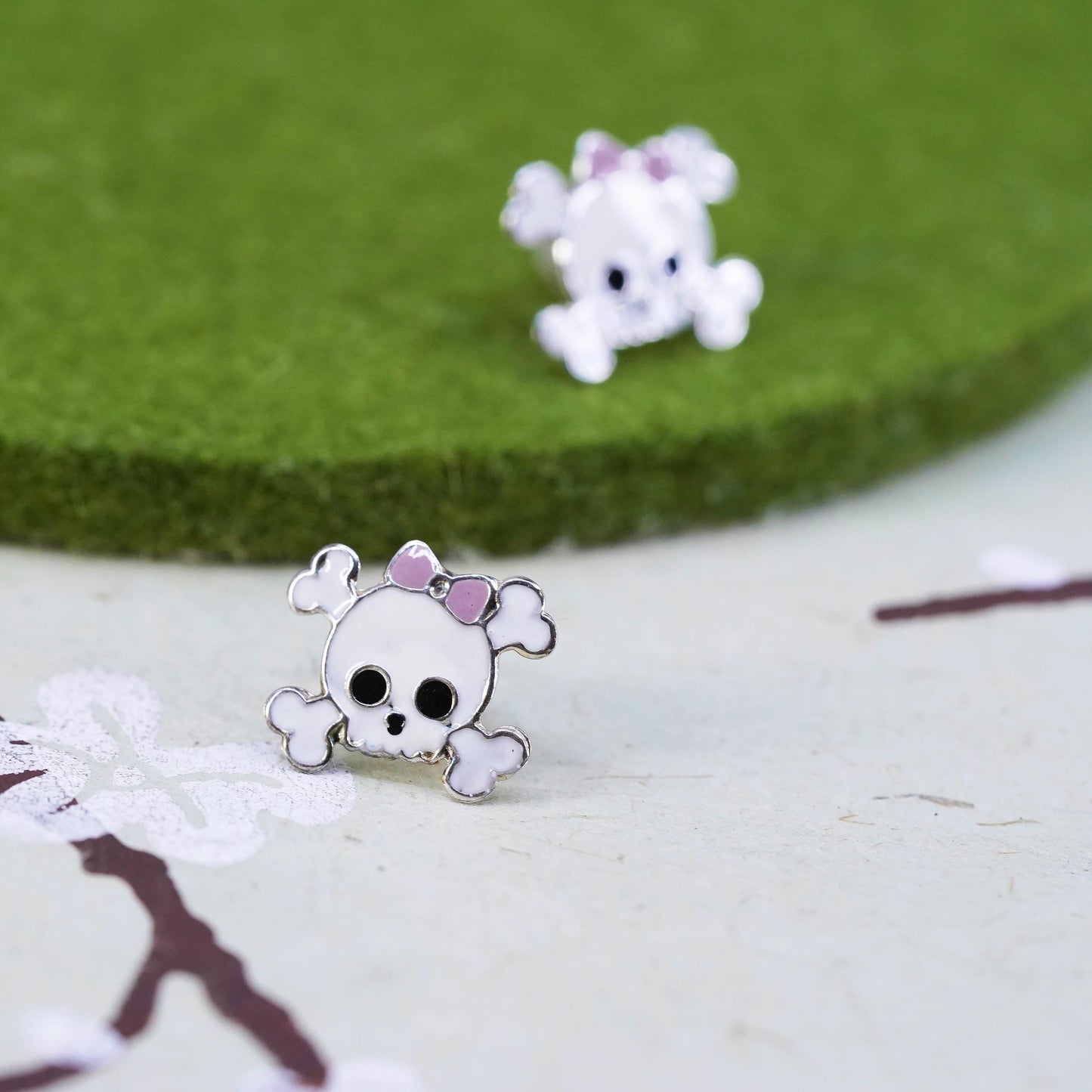 Vintage Sterling silver handmade earrings, 925 enamel skeleton studs