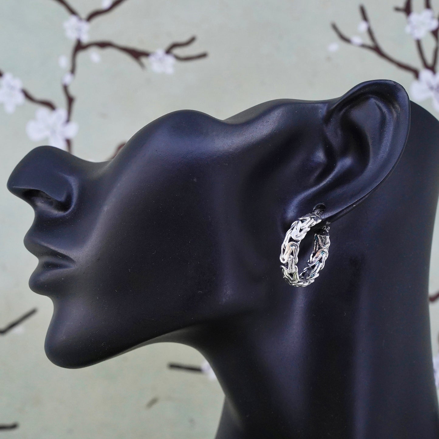 Italy sterling silver 925 hoops circle Byzantine birdcage textured earrings