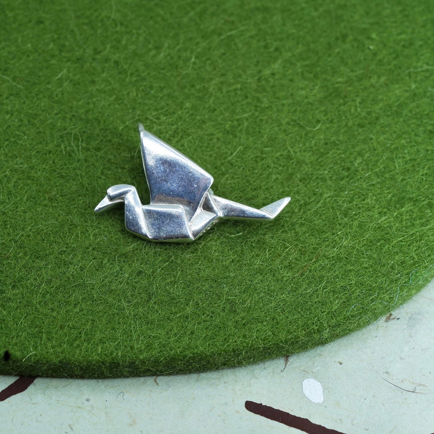 Vintage sterling silver handmade pendant, Modern 925 origami crane