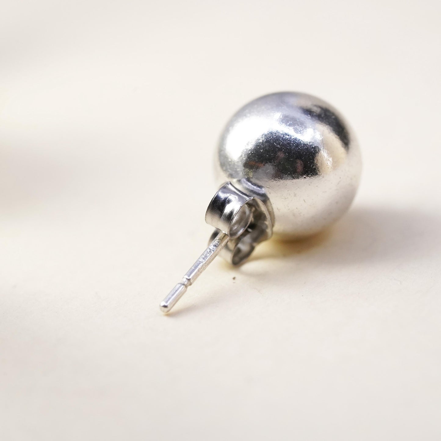 Vintage handmade single earring. Sterling 925 silver 10mm beads stud