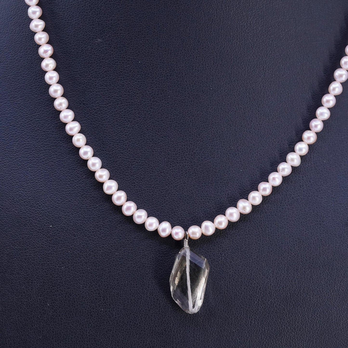 18+2", Ollie Sterling 925 silver necklace freshwater pearl smoky quartz pendant