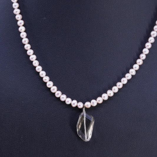 18+2", Ollie Sterling 925 silver necklace freshwater pearl smoky quartz pendant