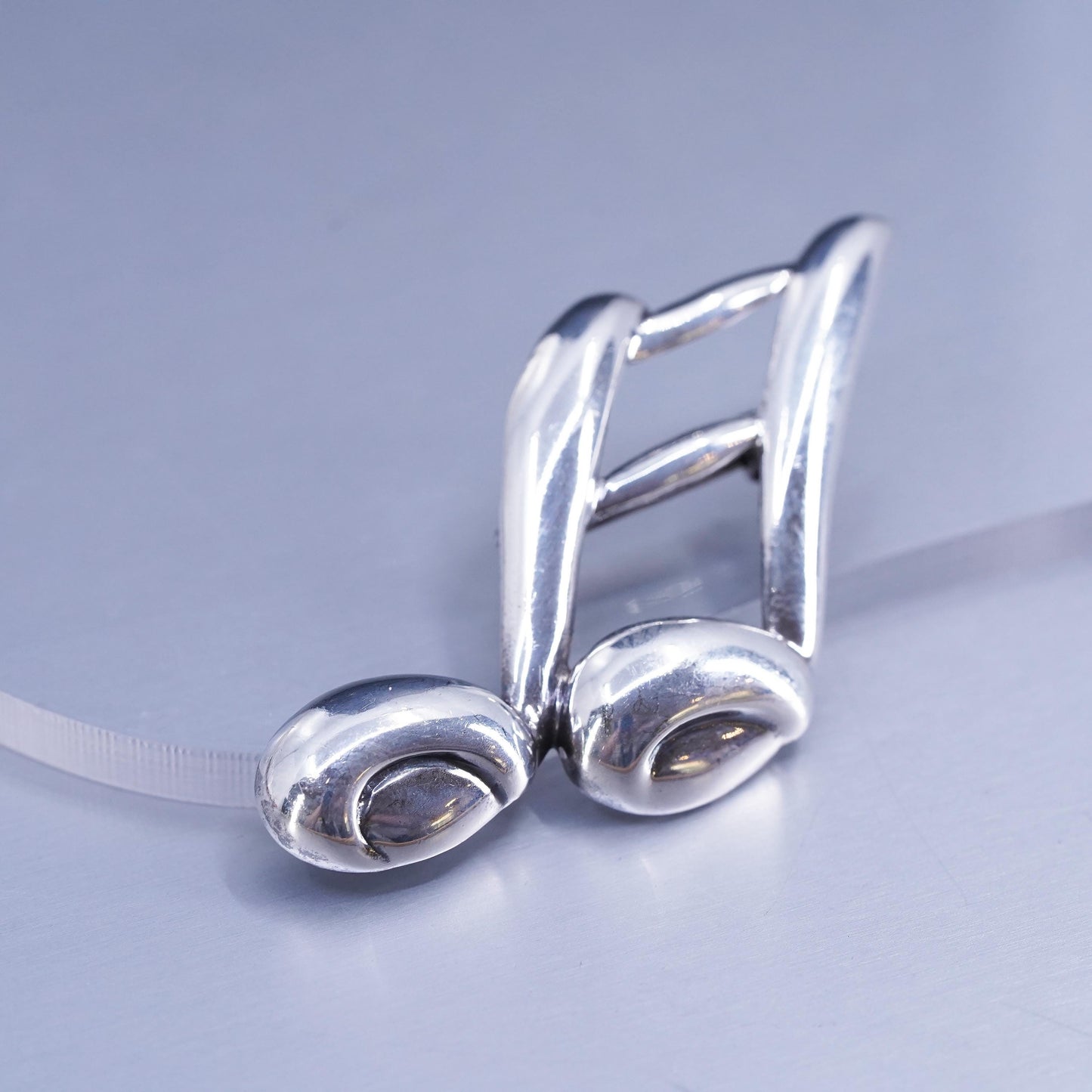 Vintage sterling silver handmade brooch, modern 925 music note symbol pin