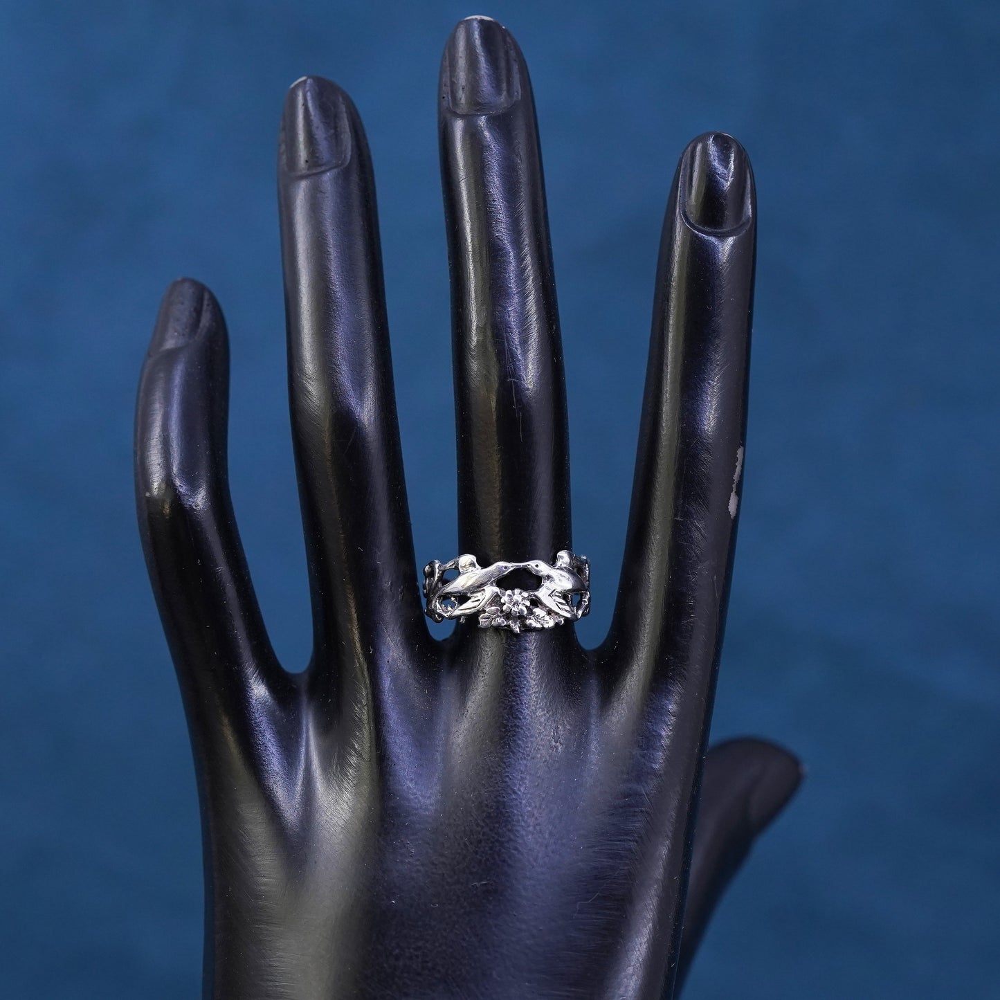 Size 7.5, Native American sterling silver handmade ring, 925 love bird band