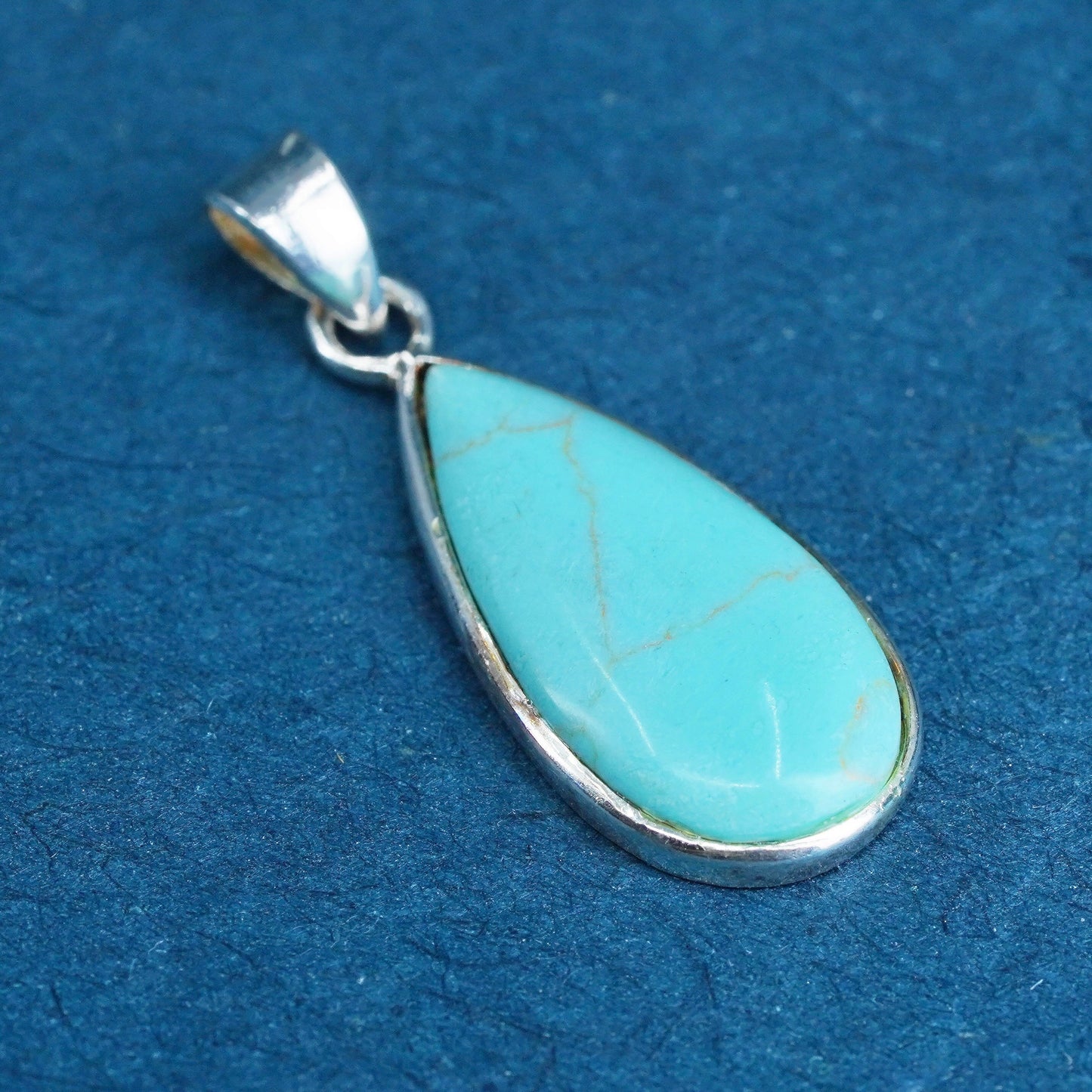 Vintage Sterling silver handmade pendant, 925 teardrop with turquoise