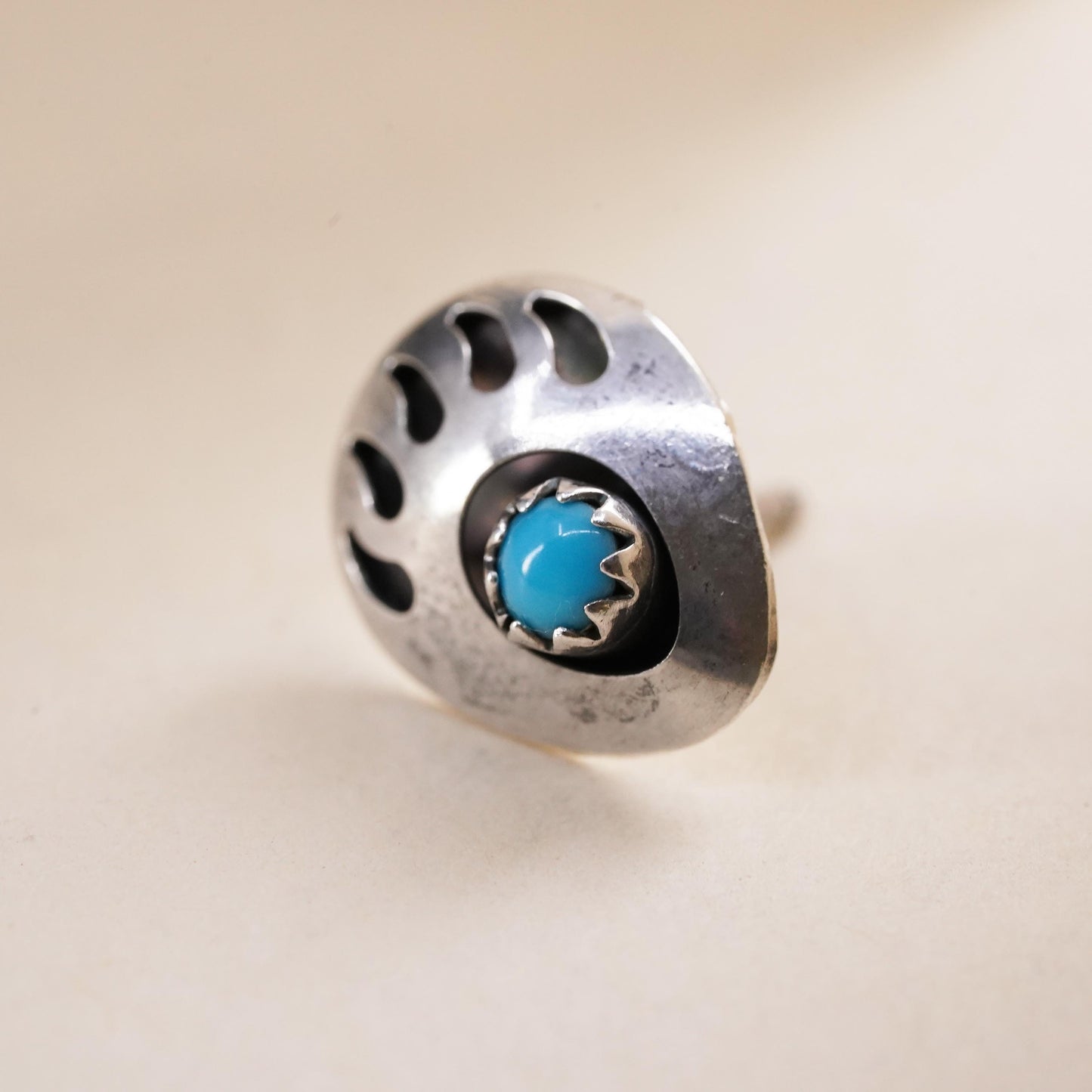 southwestern Sterling 925 silver bear paw stud with turquoise, single earring
