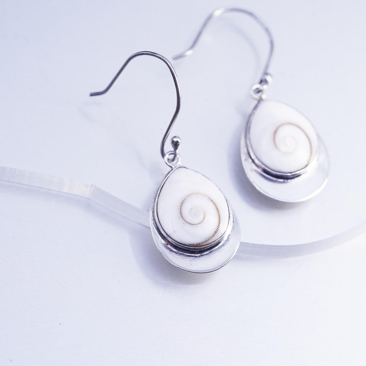 Sterling 925 Silver Shiva eye teardrop earrings | Mexican Jewelry, fossil shell