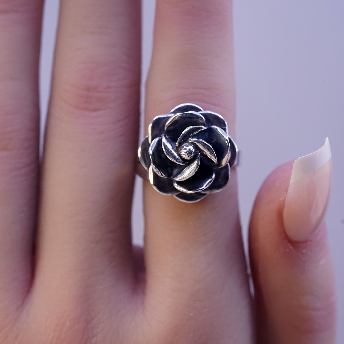 Size 6.25 adjustable, VTG Mexican Sterling silver ring, 925 rose flower band