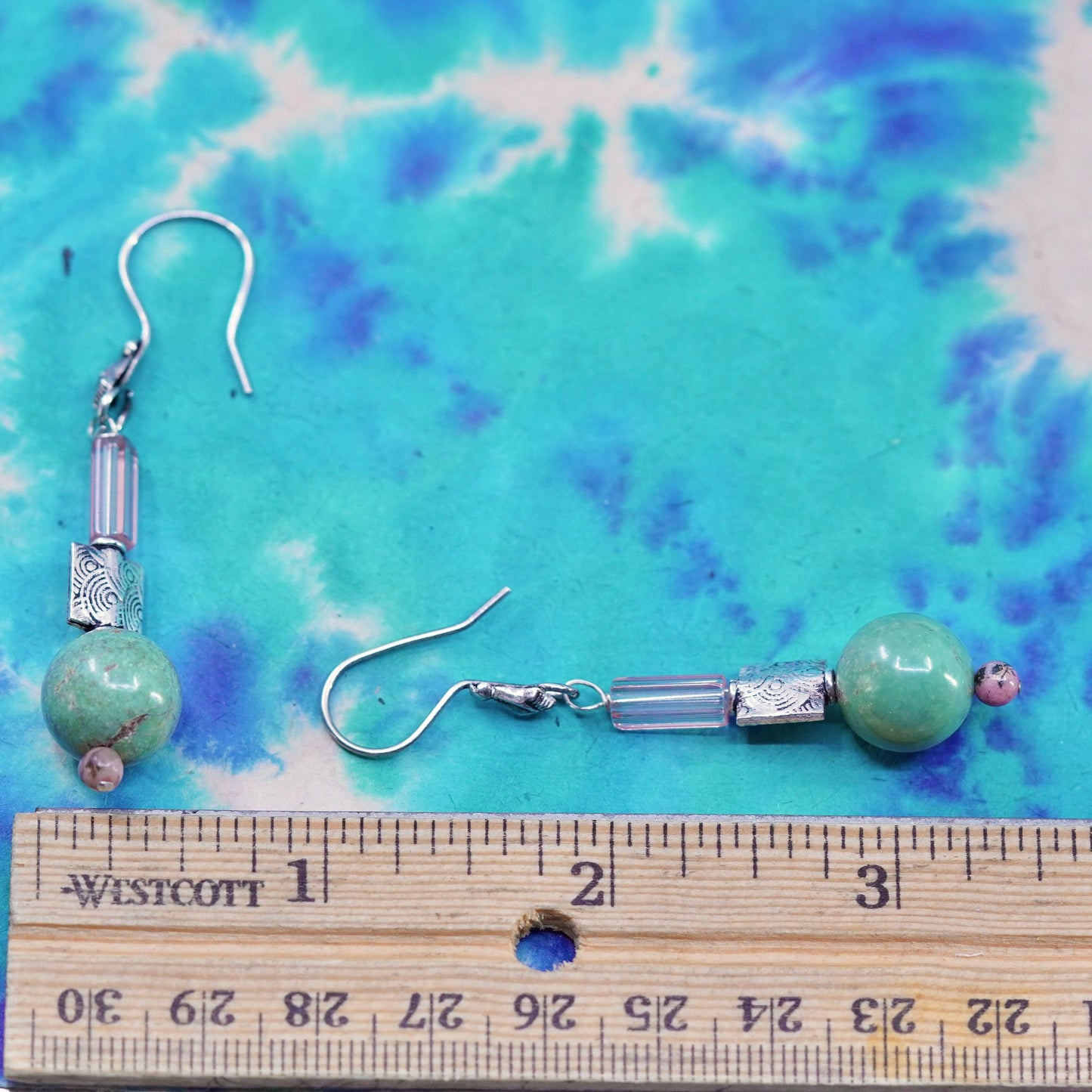 2”, sterling silver handmade earrings, 925 hooks with turquoise pink crystal