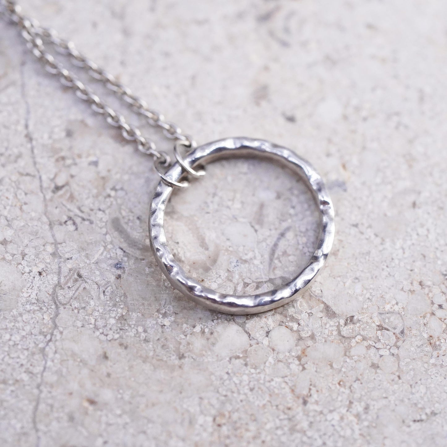 16", vintage Sterling silver necklace, 925 circle chain with circle pendant