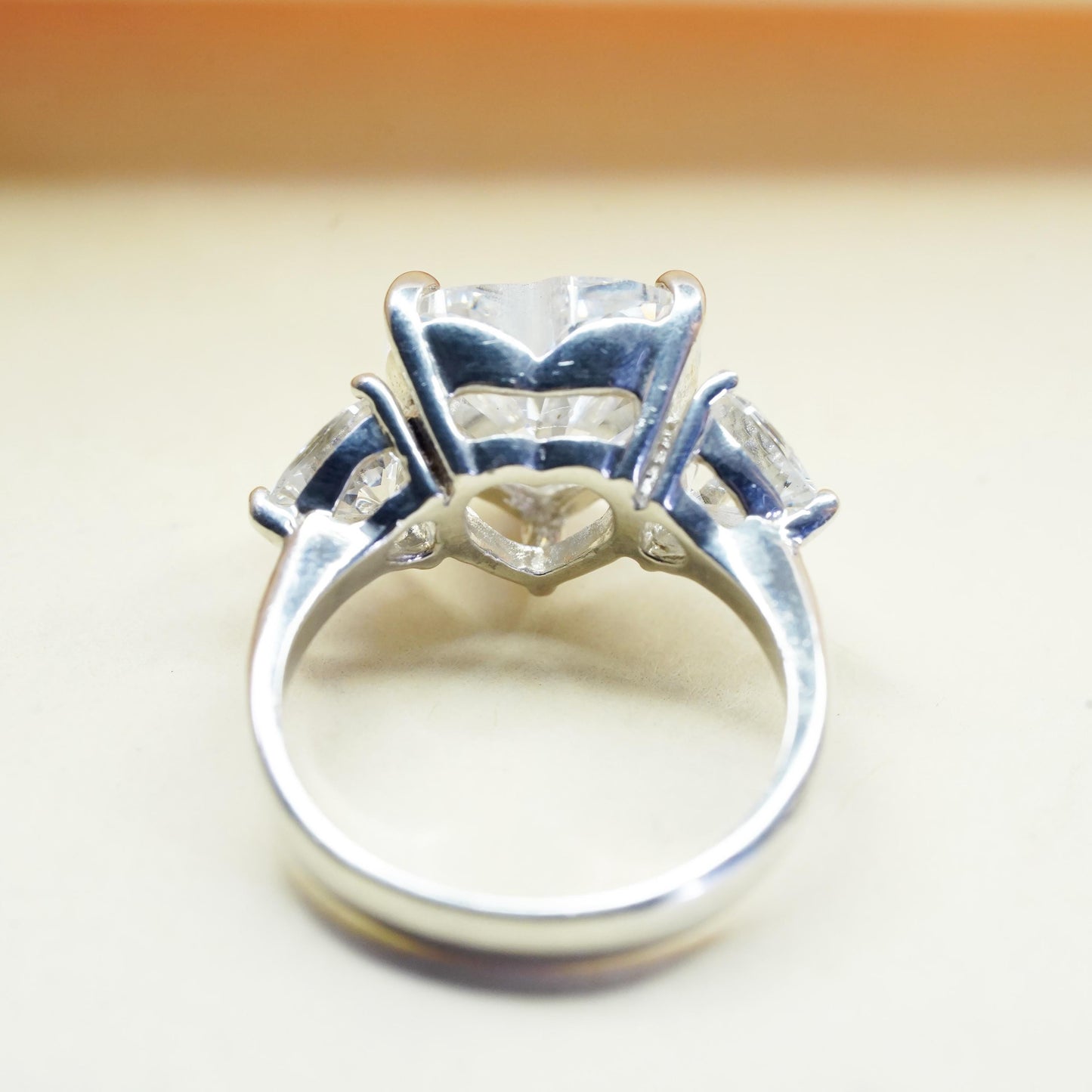 Size 5, Vintage sterling silver handmade ring, engagement ring with heart cz