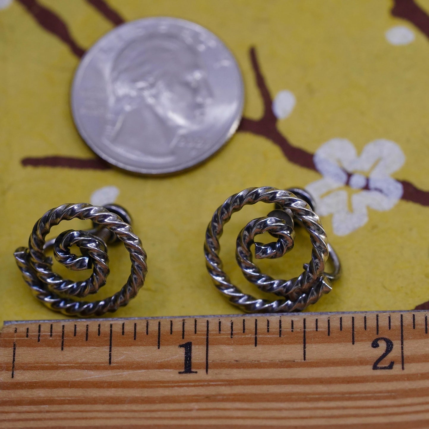 Vintage Sterling silver handmade screw back earrings, 925 twisted spiral