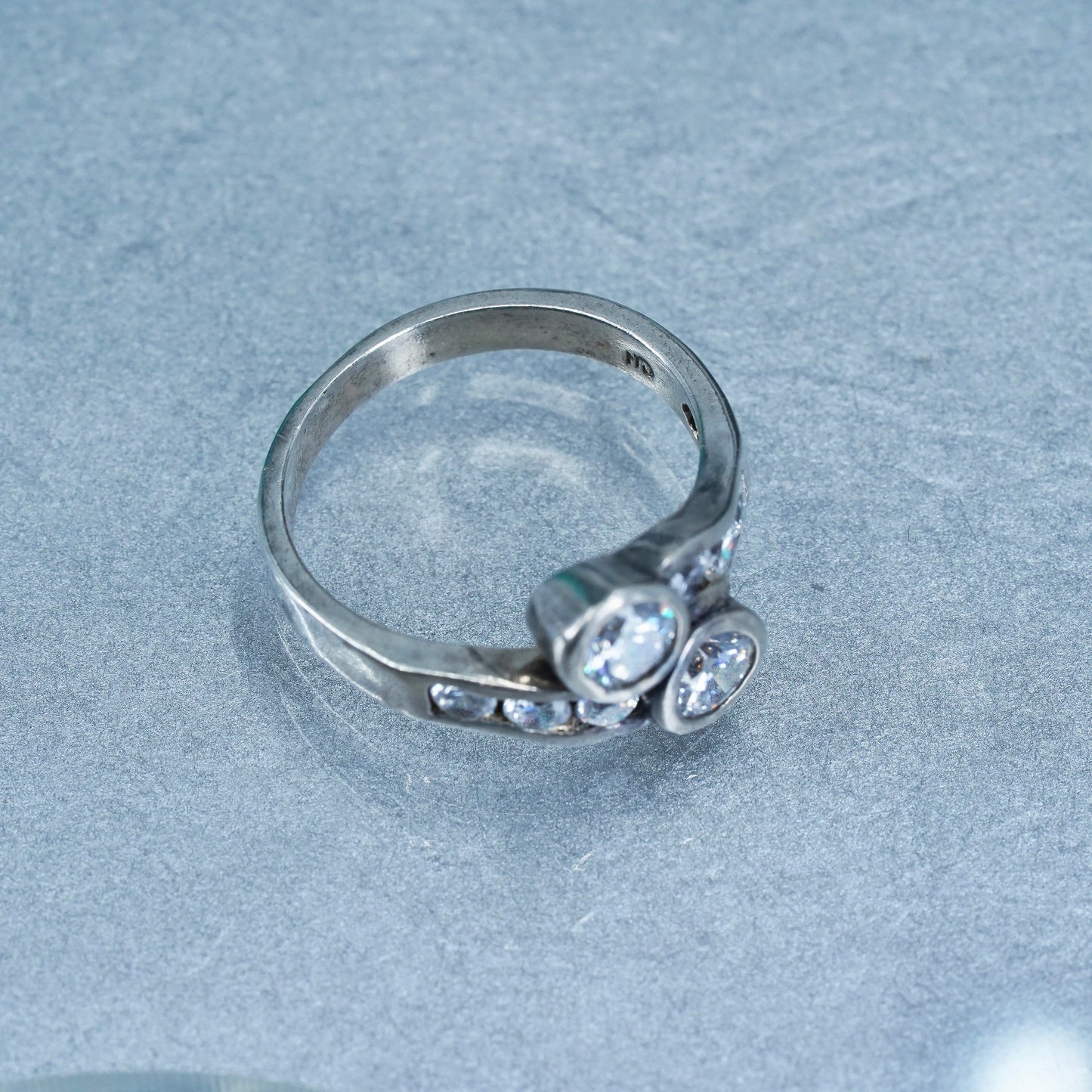 Size 9, vintage Sterling 925 silver handmade engagement ring with Cz