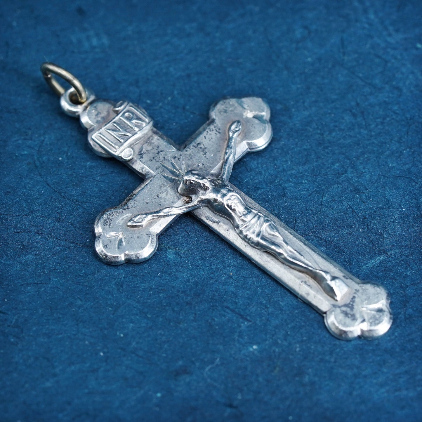 Vintage Sterling silver handmade pendant, 925 cross with Relief Jesus