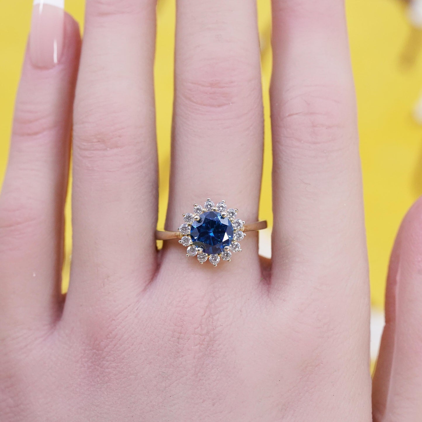 Size 8.25, vintage Sterling silver handmade ring, 925 band w/ sapphire clear Cz