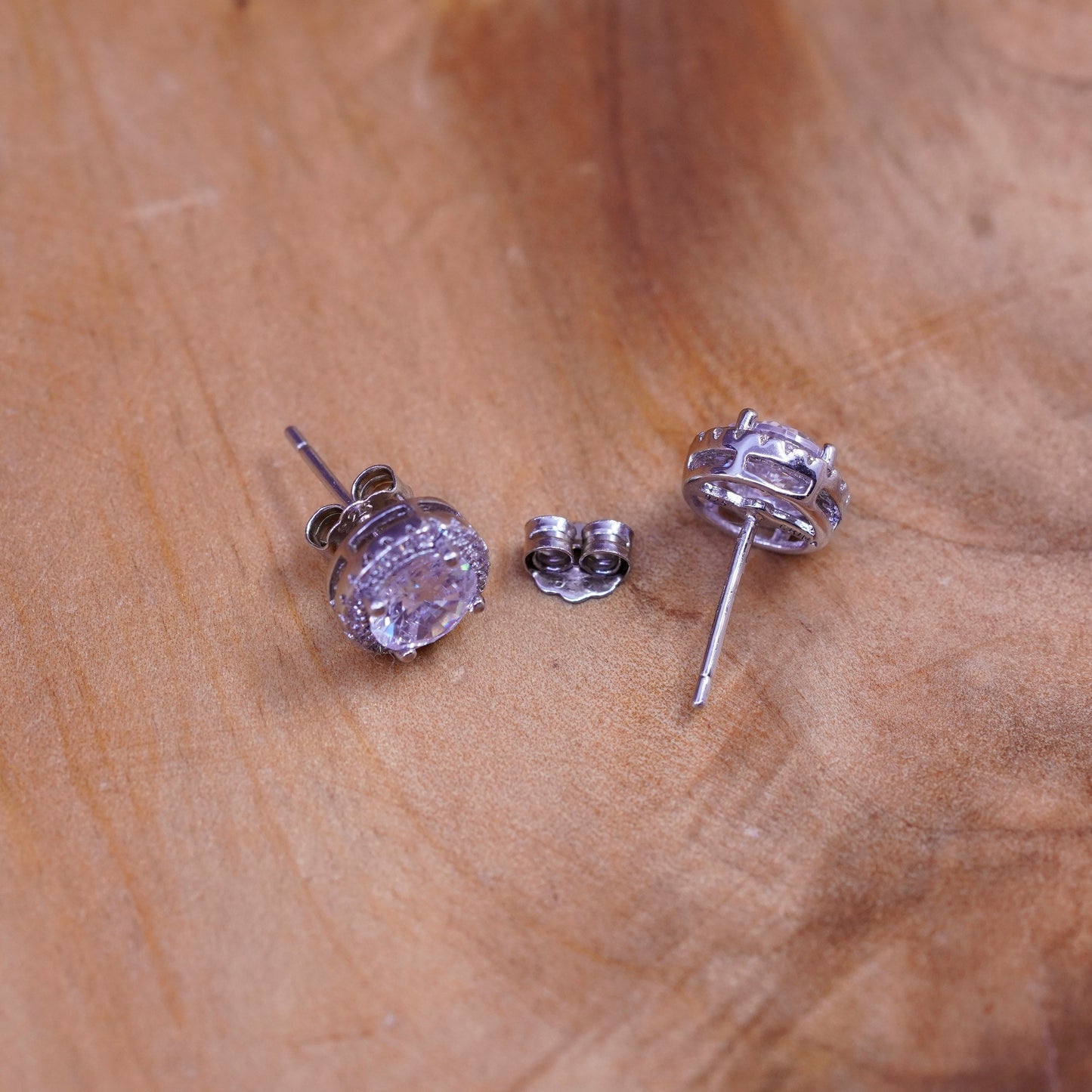 Vintage modern Sterling 925 silver studs, earrings with cz around