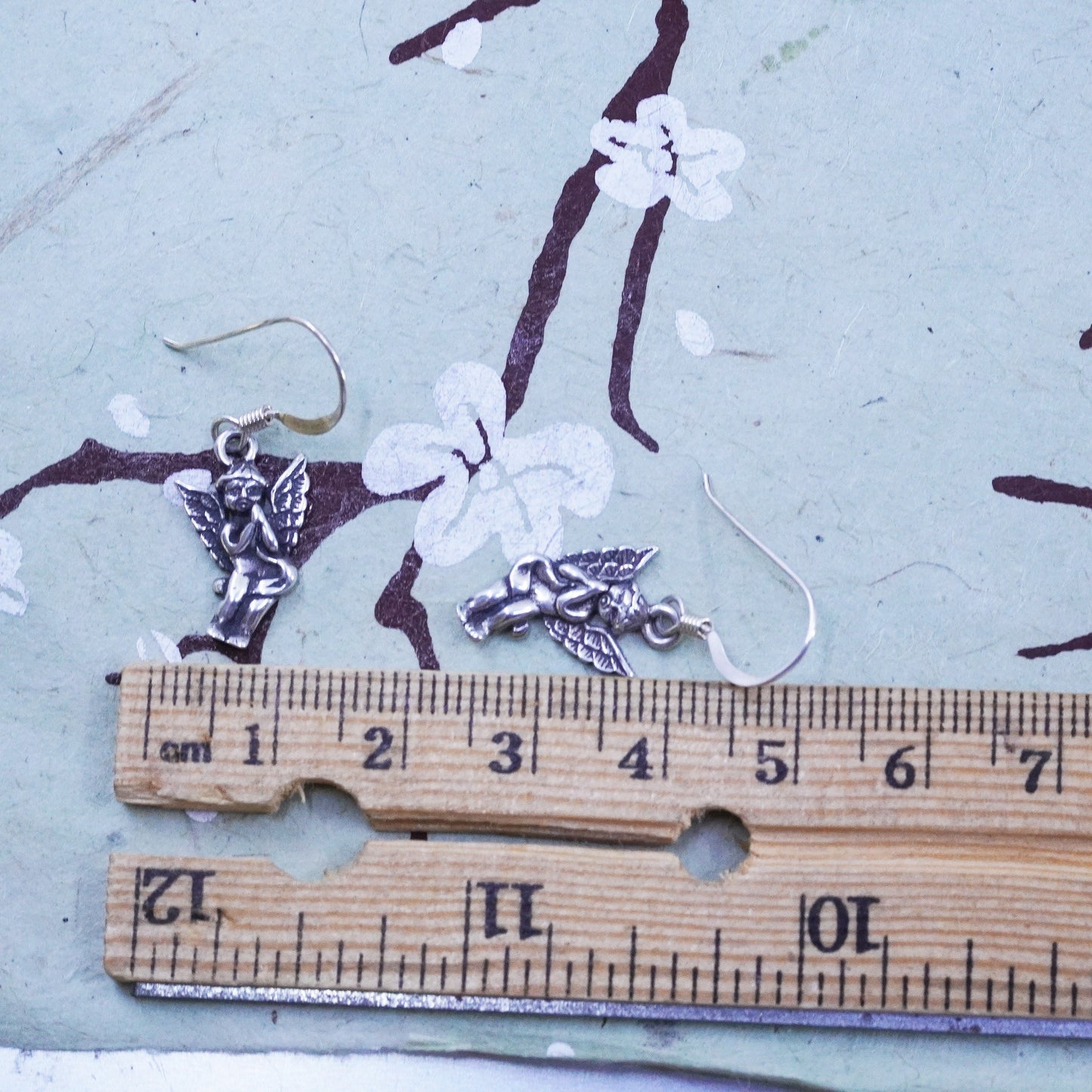 Vintage Sterling silver handmade earrings, 925 angel dangles