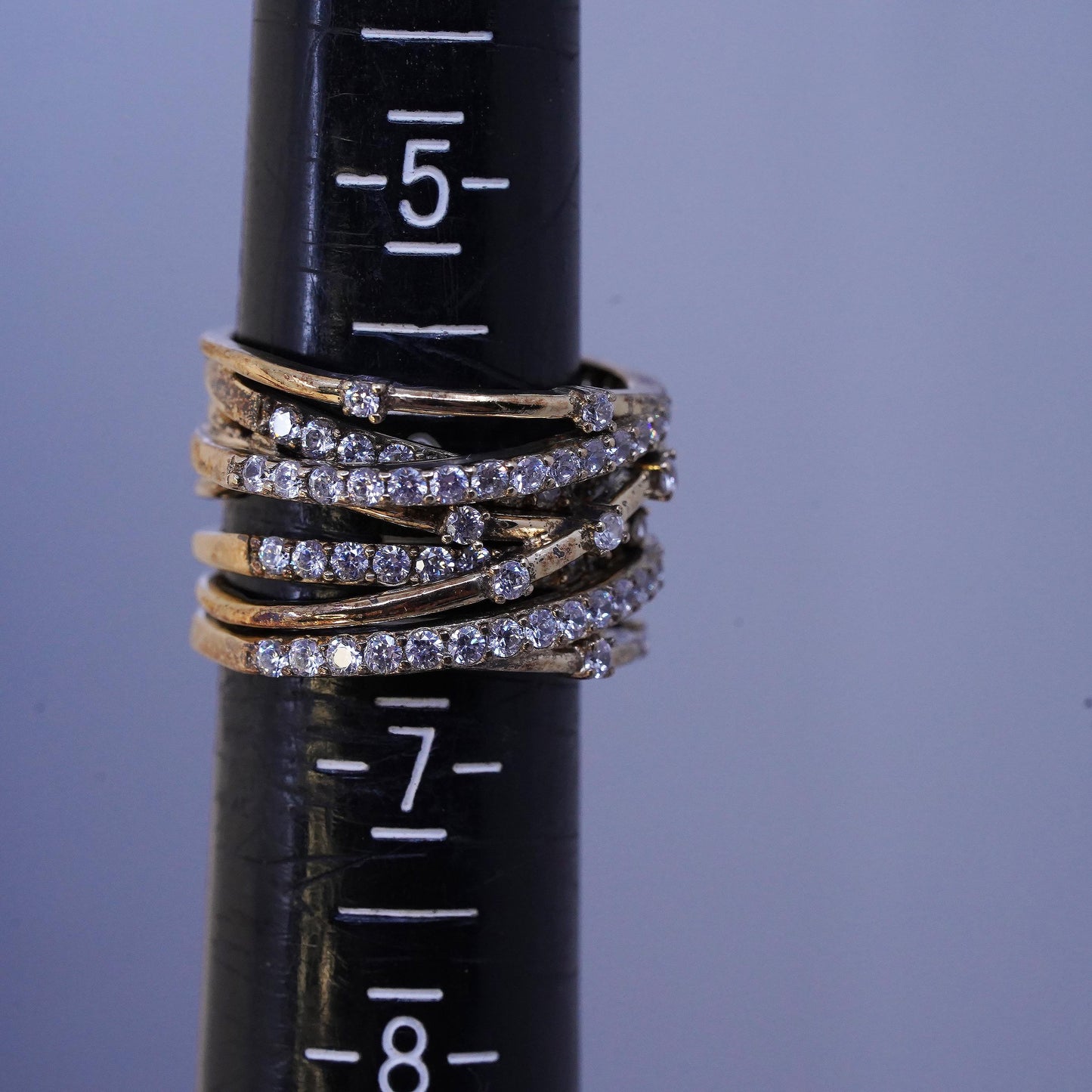 Size 6, VTG gold vermeil Sterling 925 silver entwined wide ring cluster Cz