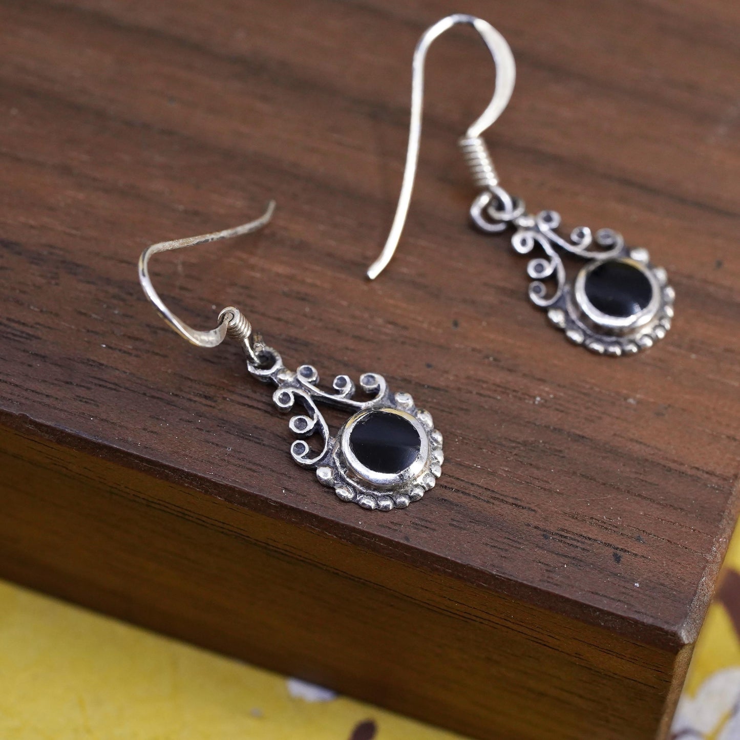 Vintage Sterling 925 silver handmade earrings with onyx and beads