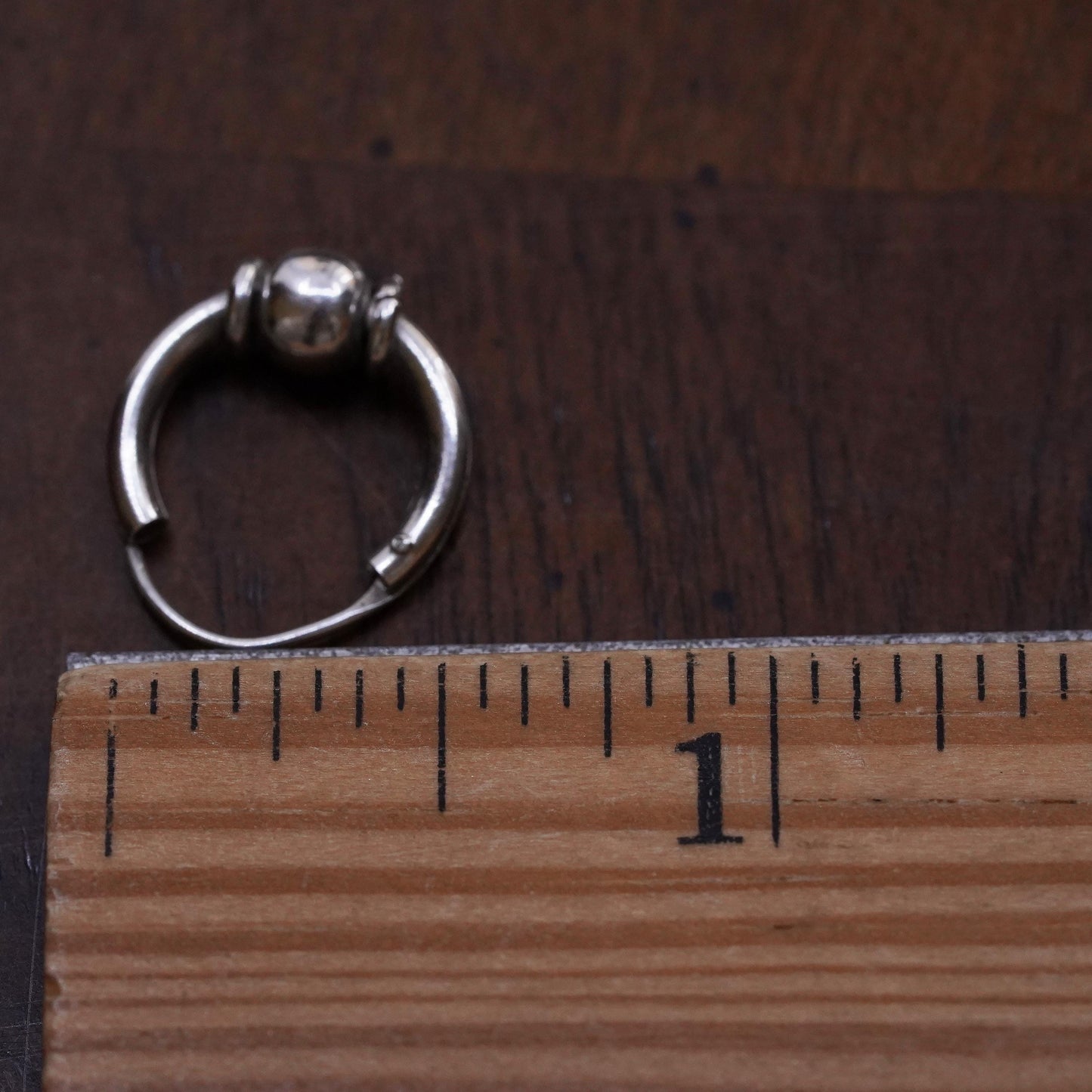 0.5”, Vintage sterling silver single earring, 925 huggie hoop with beads