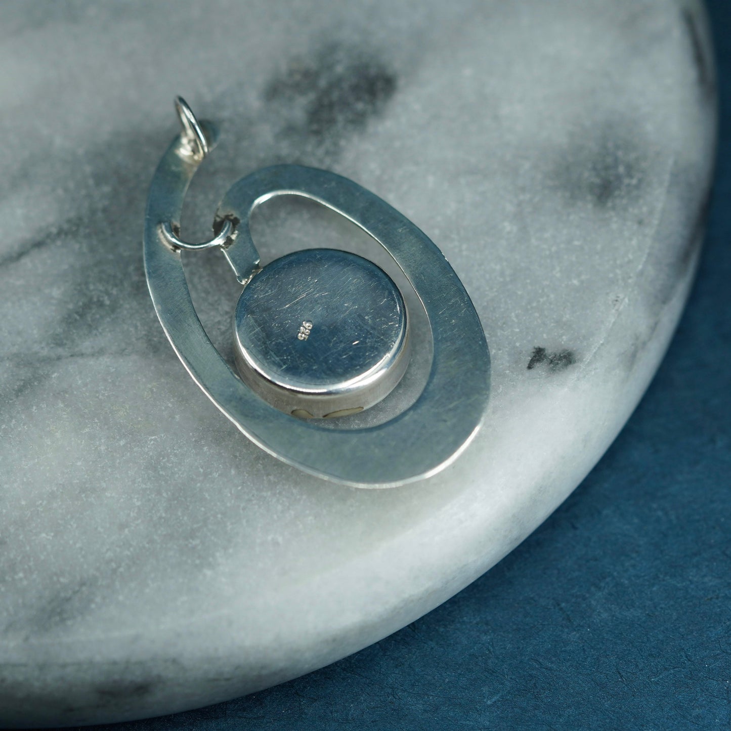 Vintage Sterling 925 silver handmade pendant with round turquoise
