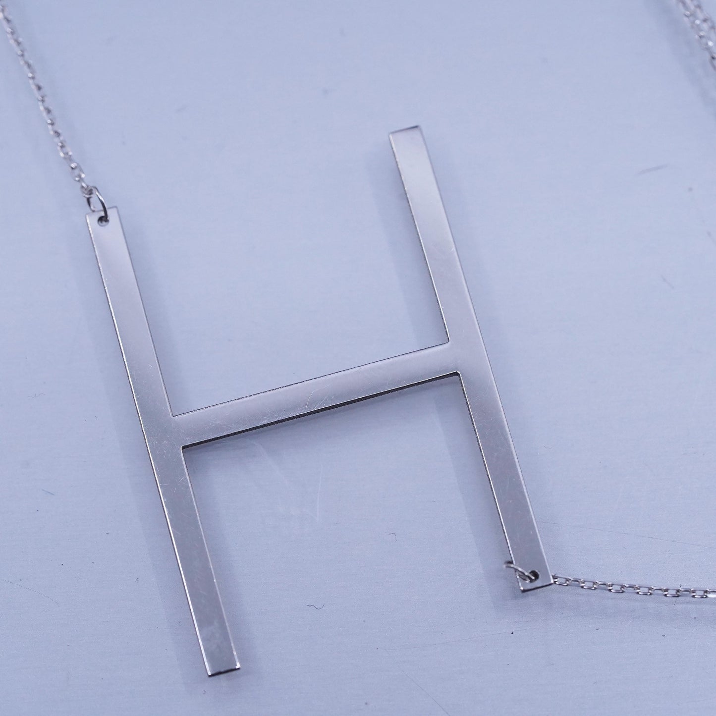 17+1”, vintage Sterling silver necklace, 925 circle chain with letter H pendant